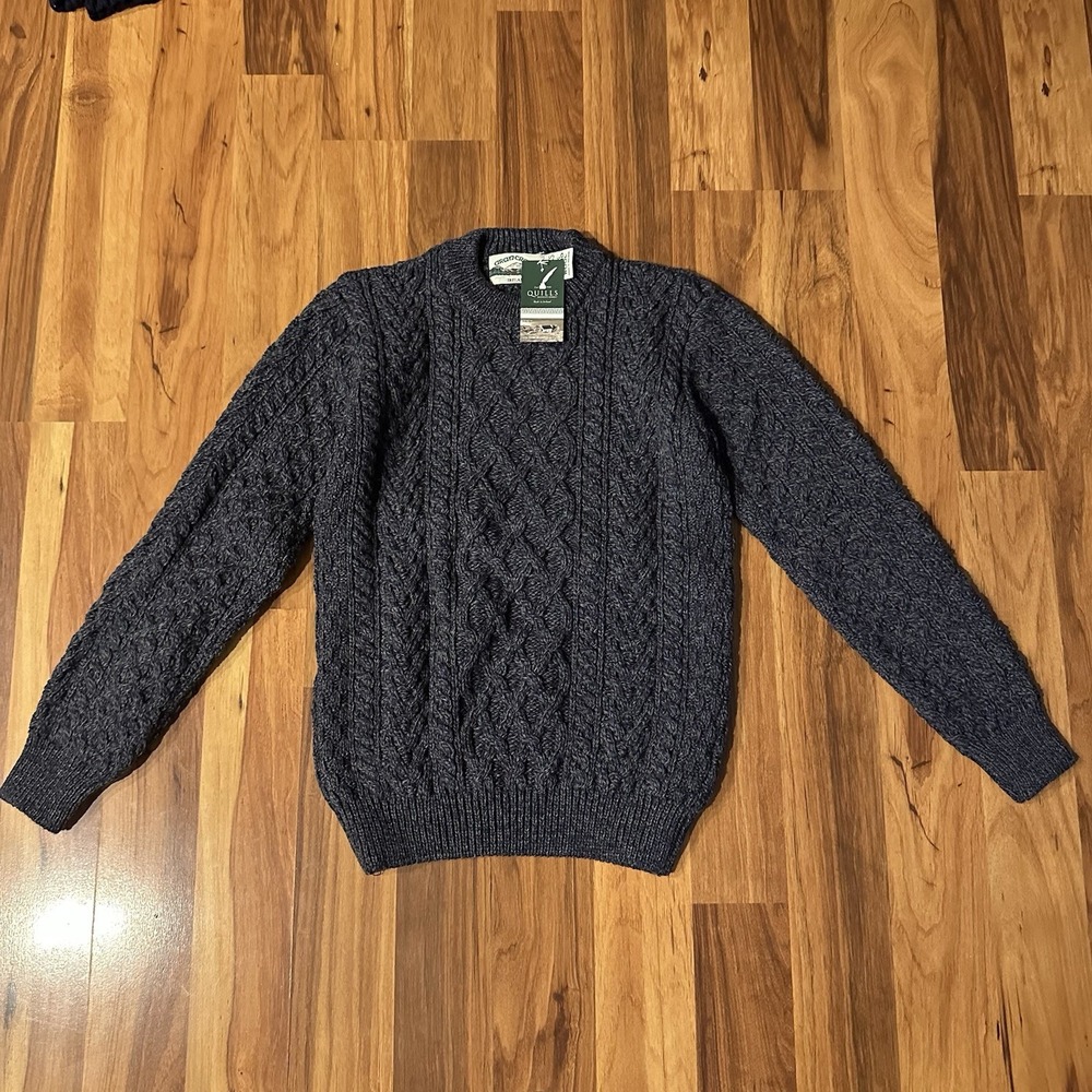 Aran Crafts Fisherman Wool Sweater Dark Blue Charcoal XS NWT Ireland